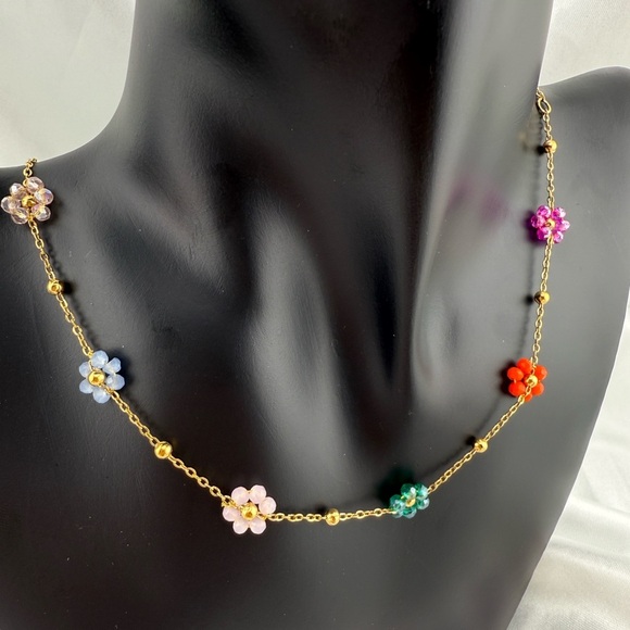 Anthropologie Floral Gold Necklace with Multicolor Accents - Picture 6 of 6